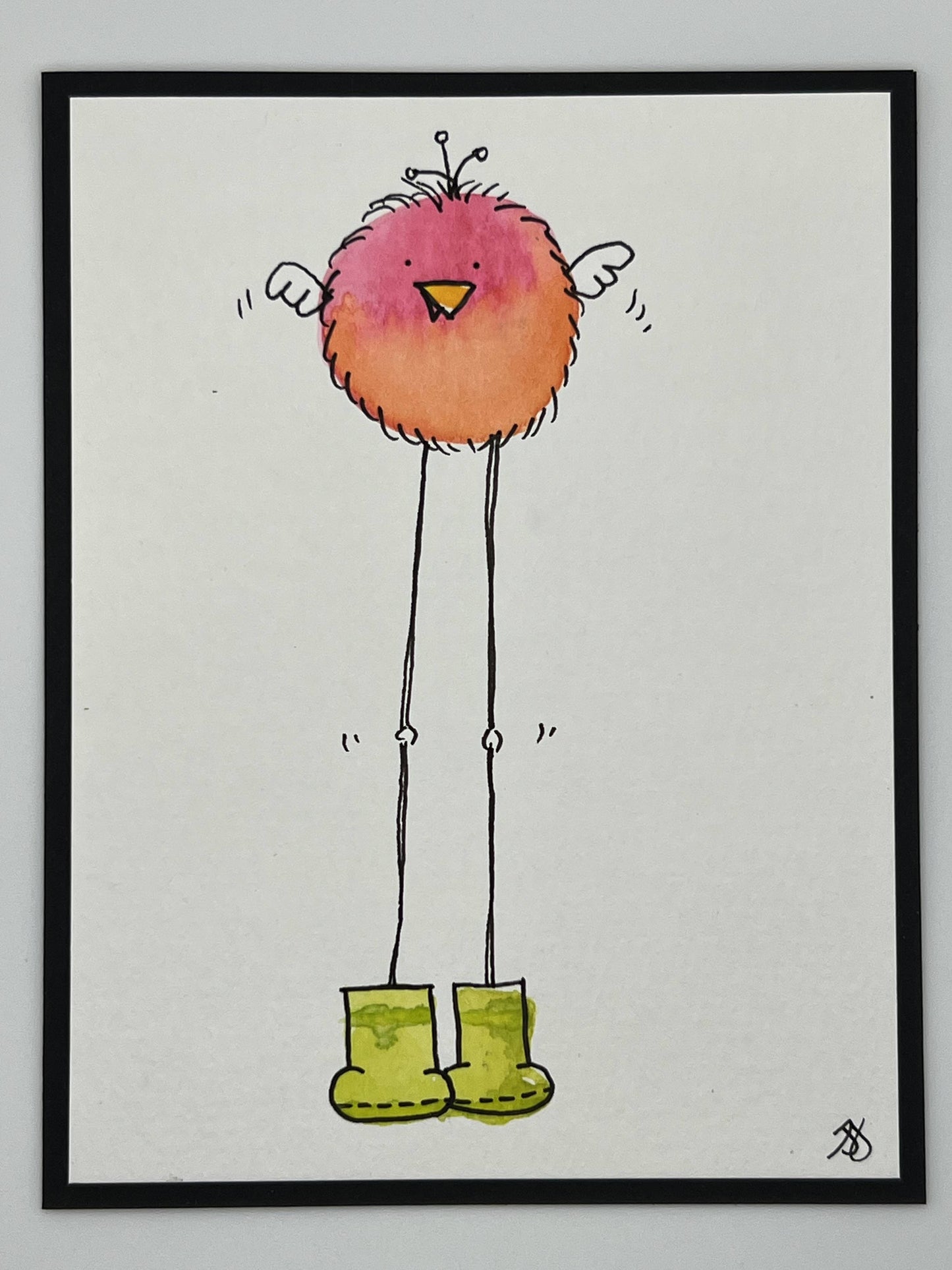 Watercolour Whimsy Card — Peach Bird in Boots
