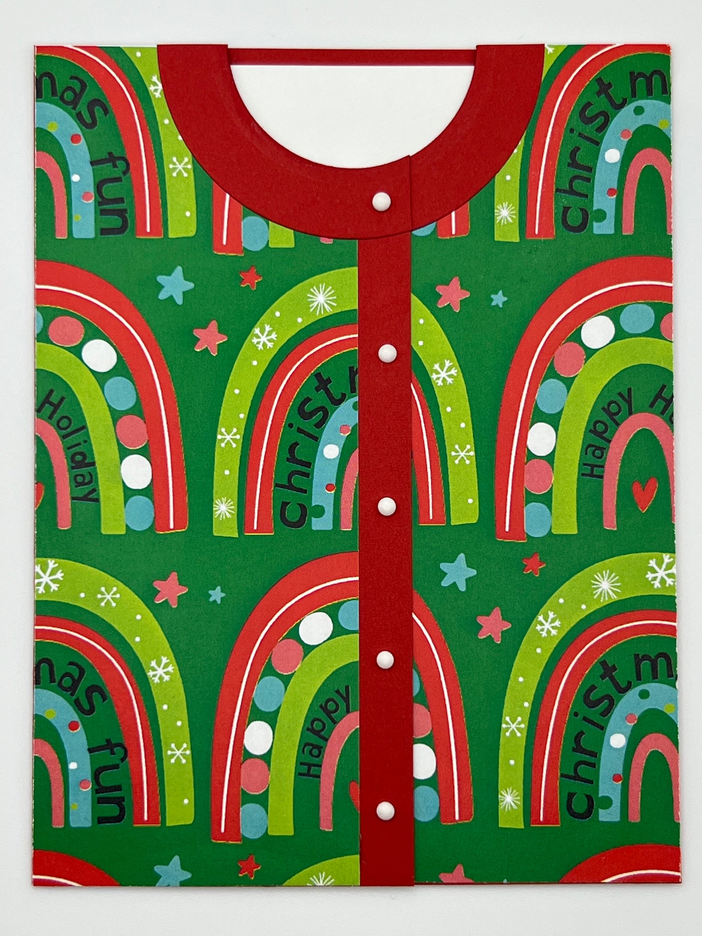 Rainbow Holiday Cardigan Shaped Christmas Card