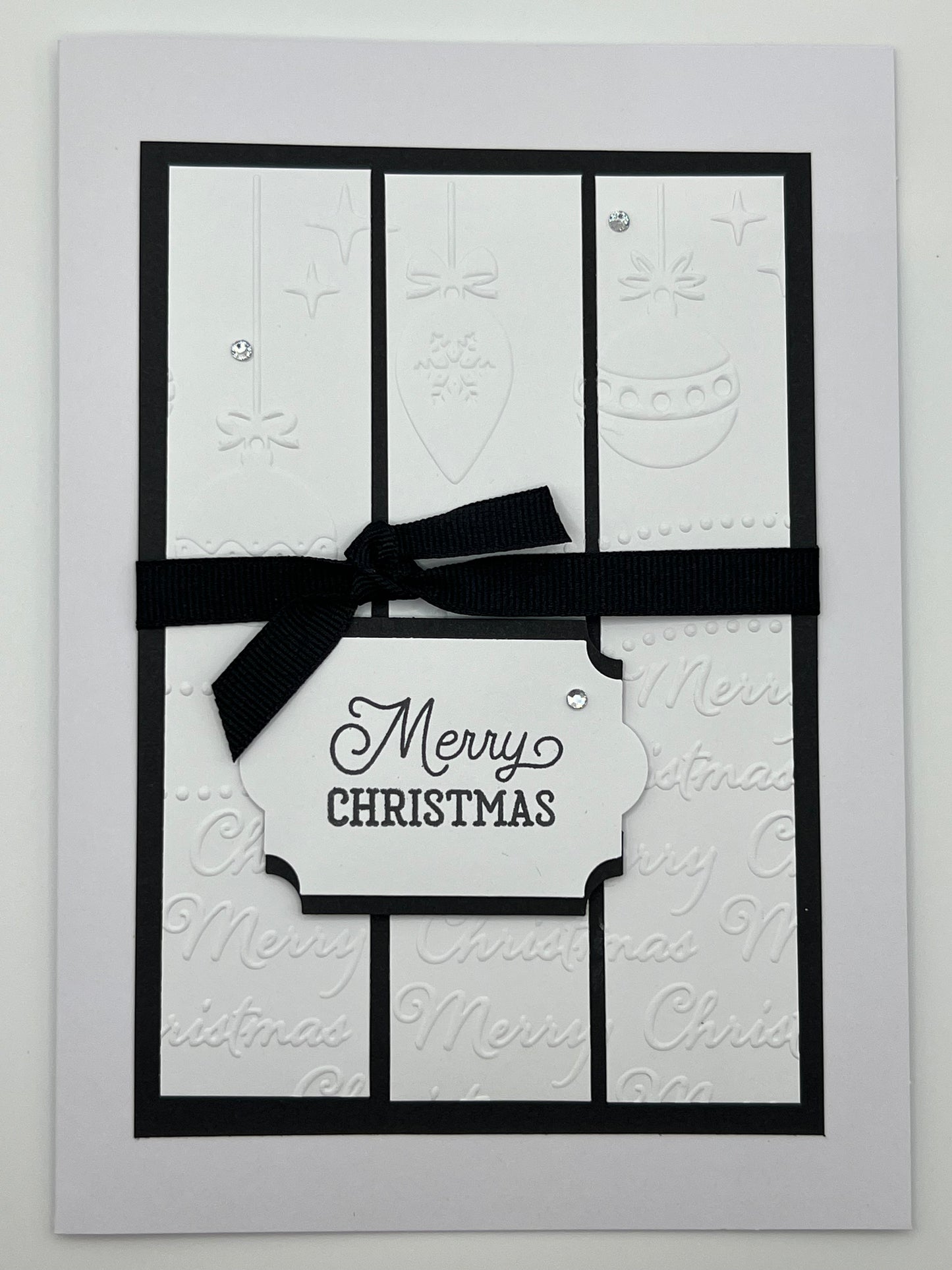 Embossed Ornaments Christmas Card – Black Ribbon