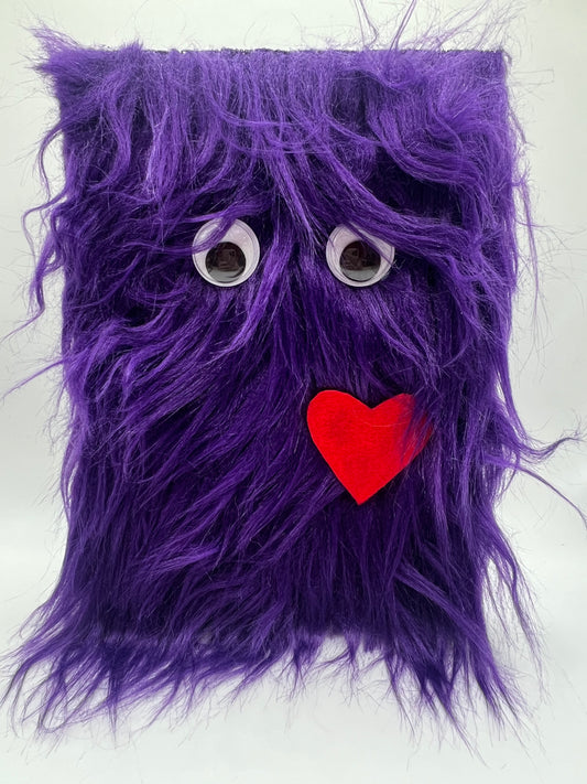 Purple fuzzy monster birthday card front