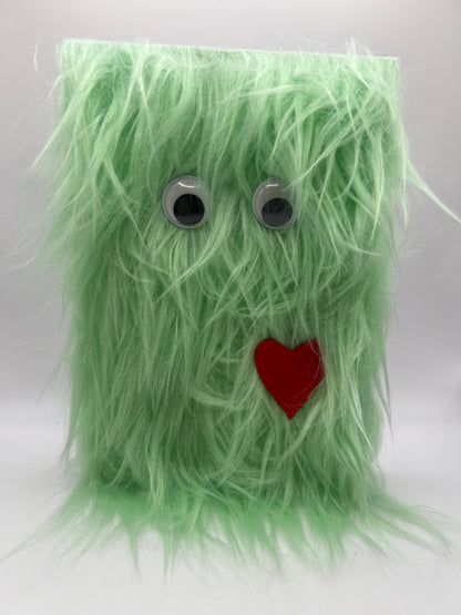 Green fuzzy monster birthday card front