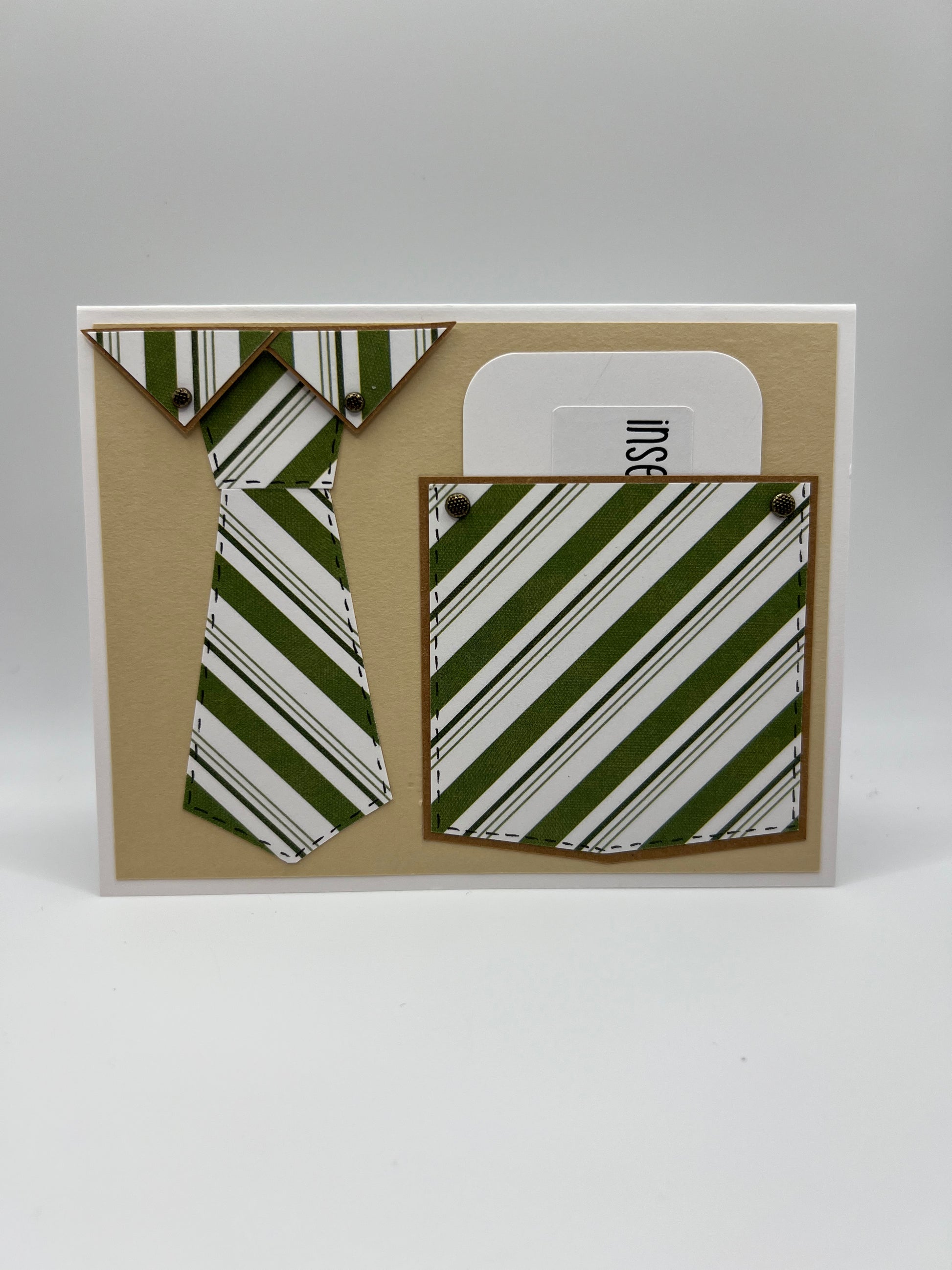 Green striped tie gift card holder front