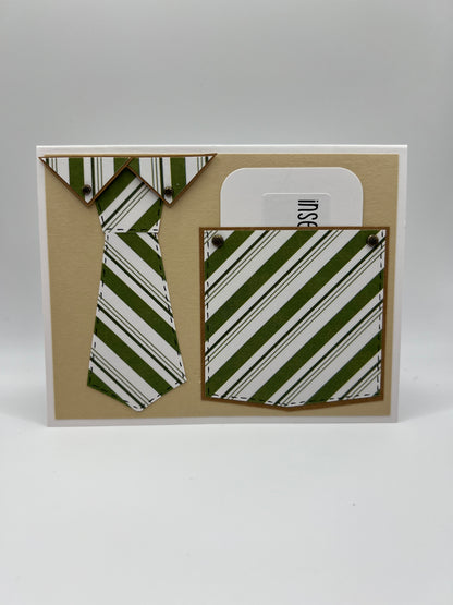 Green striped tie gift card holder front