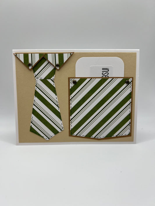 Green striped tie gift card holder front