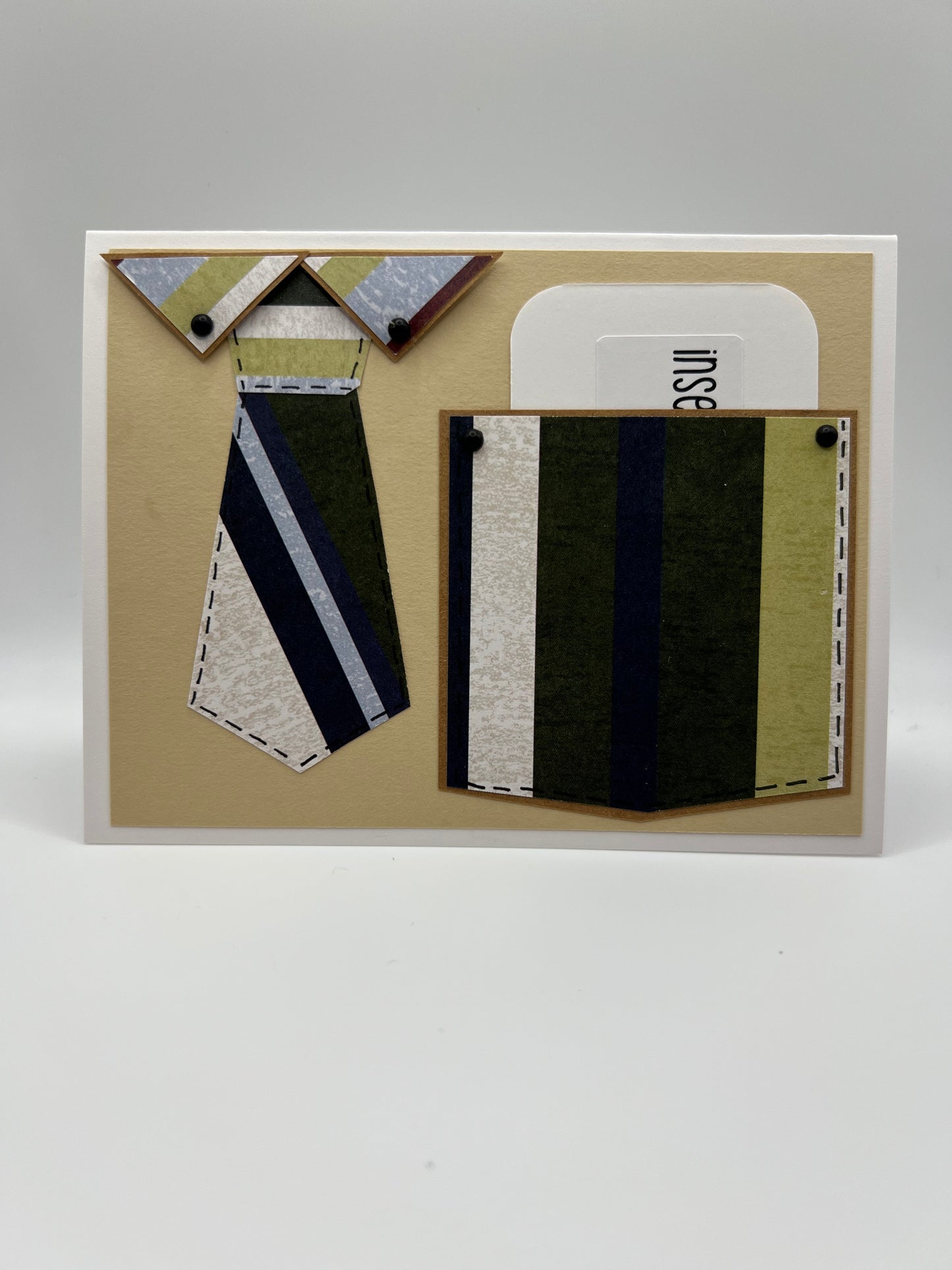 Navy and olive tie gift card holder front