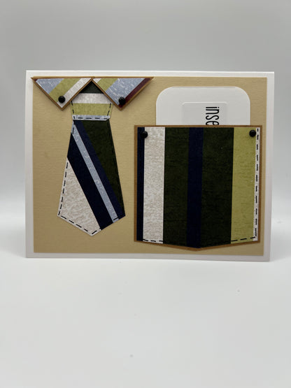 Navy and olive tie gift card holder front