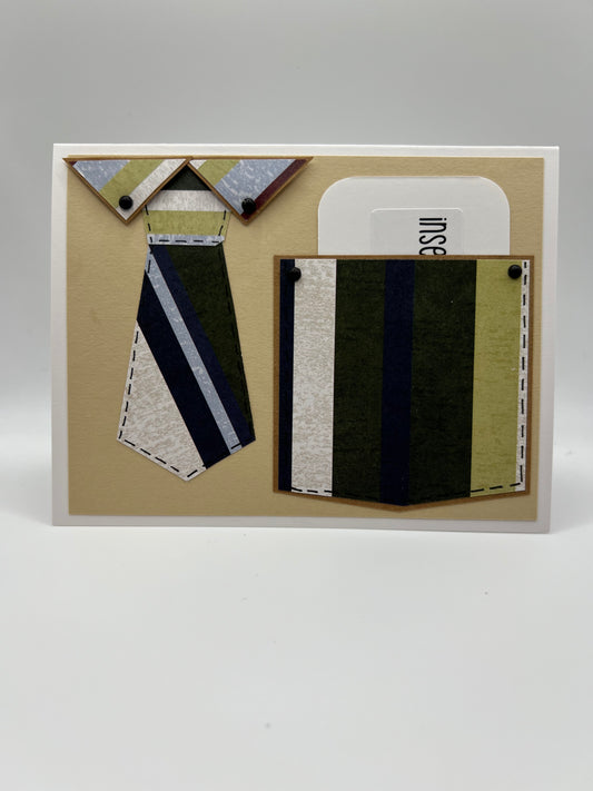 Navy and olive tie gift card holder front