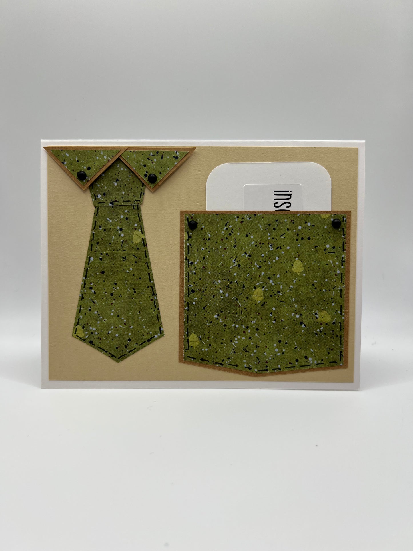 Green speckled tie gift card holder front