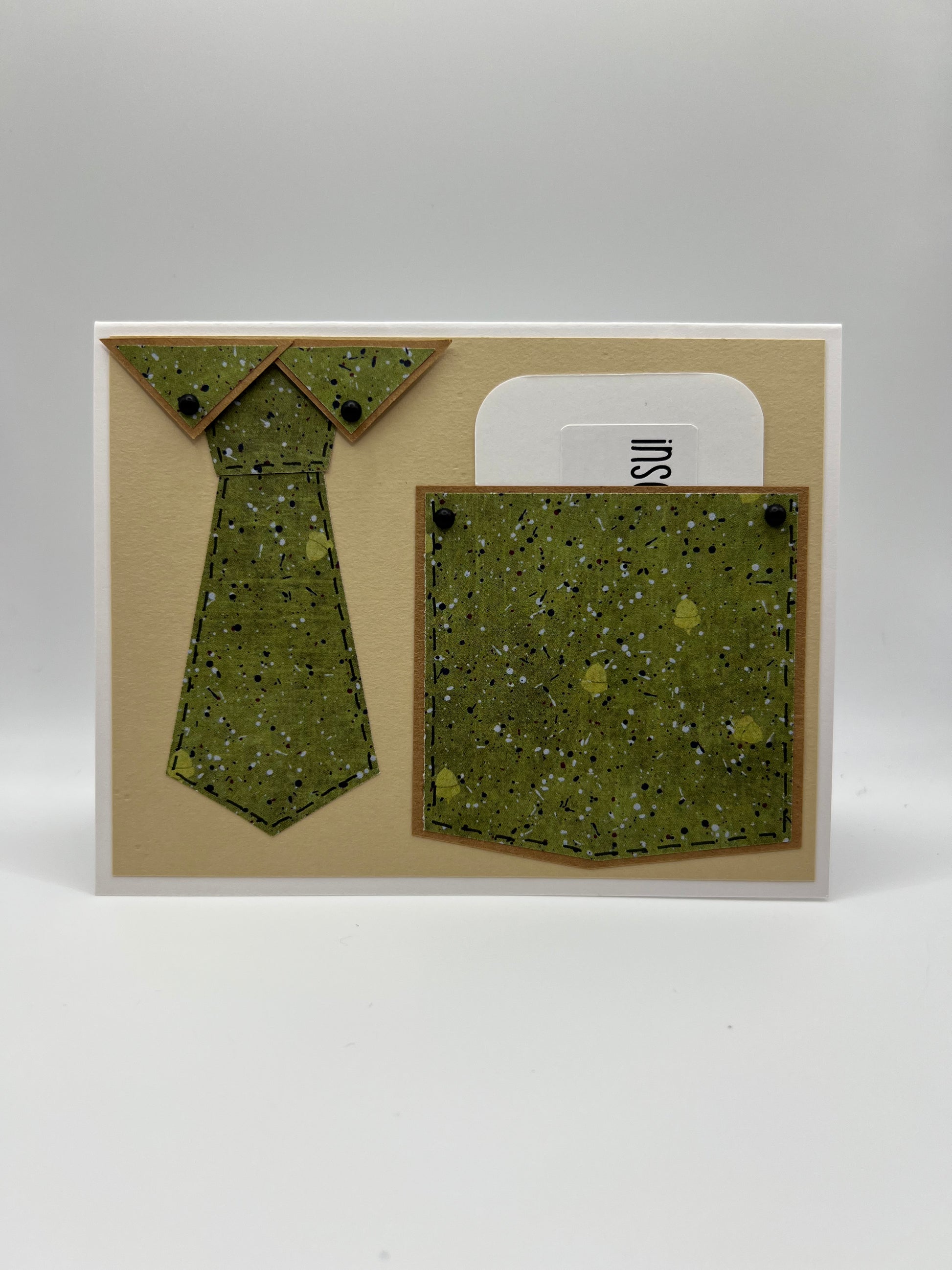 Green speckled tie gift card holder front