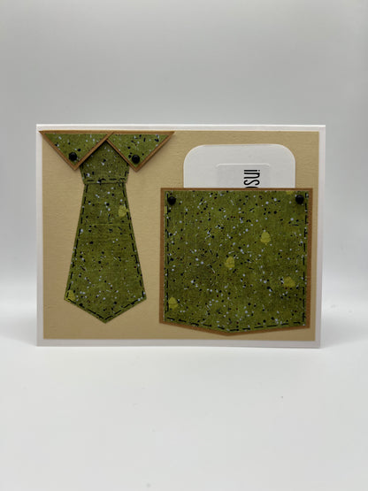 Green speckled tie gift card holder front