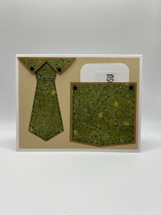 Green speckled tie gift card holder front