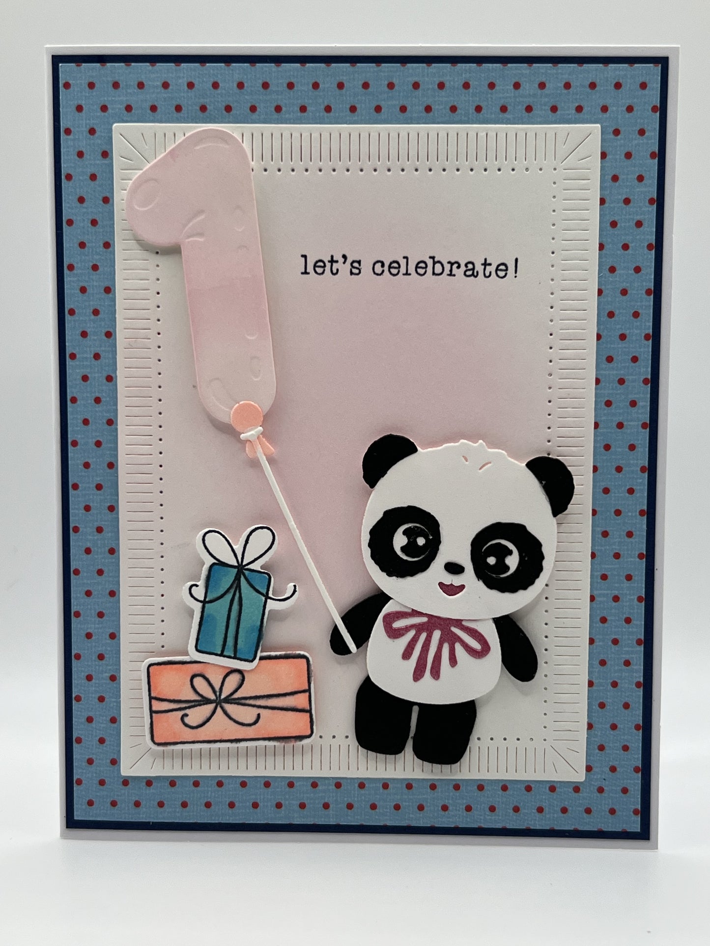 Panda 1st Birthday Card | Pink Balloon | Let's Celebrate
