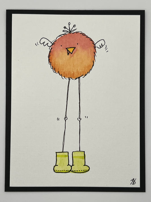 Watercolour Whimsy Card — Robin in Rain Boots