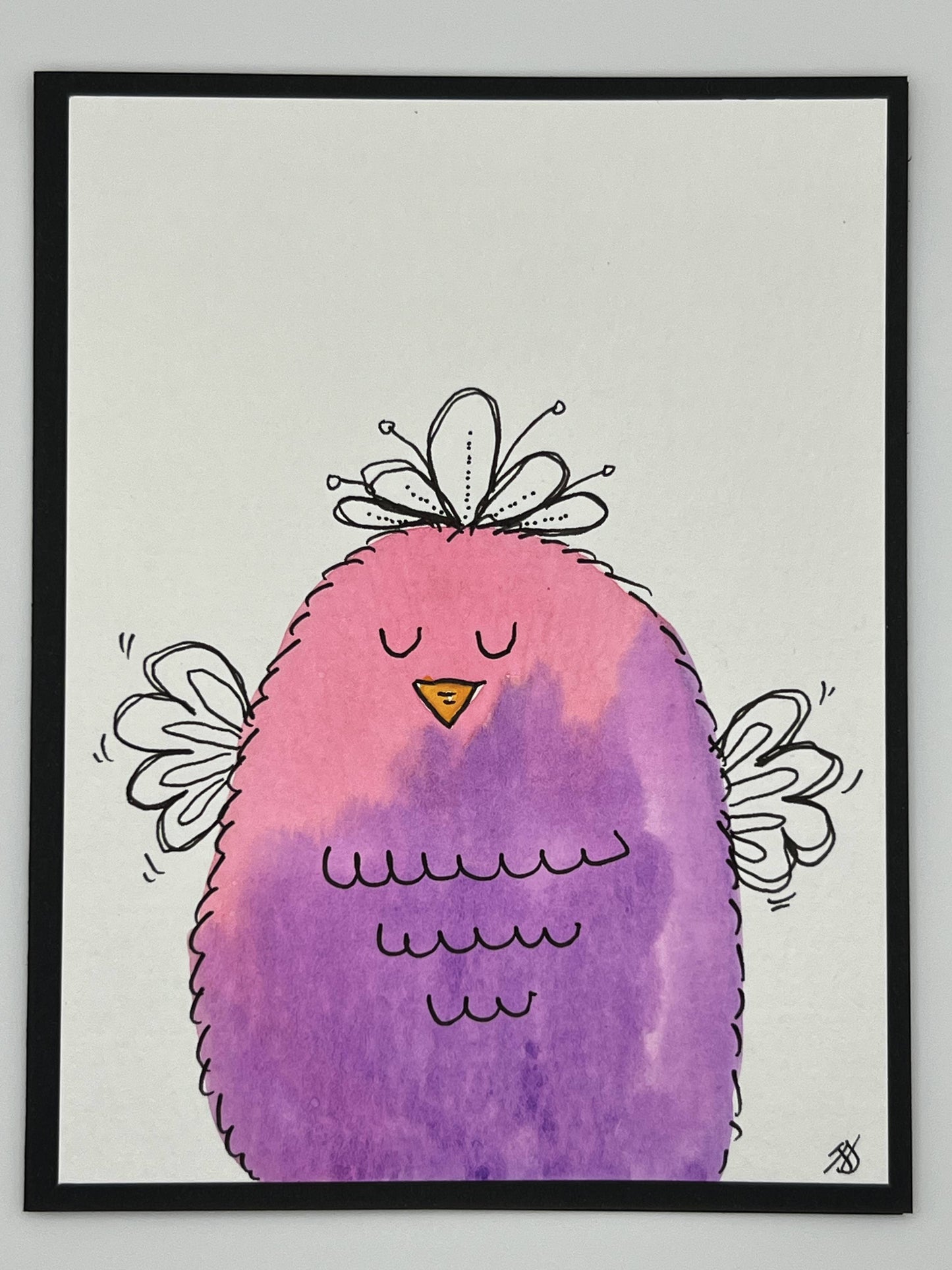 Watercolour Whimsy Card — Pink & Purple Birdie