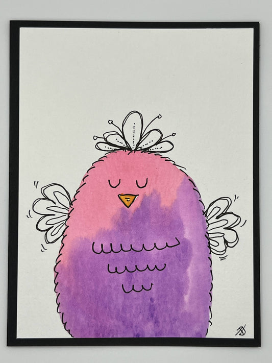 Watercolour Whimsy Card — Pink & Purple Birdie