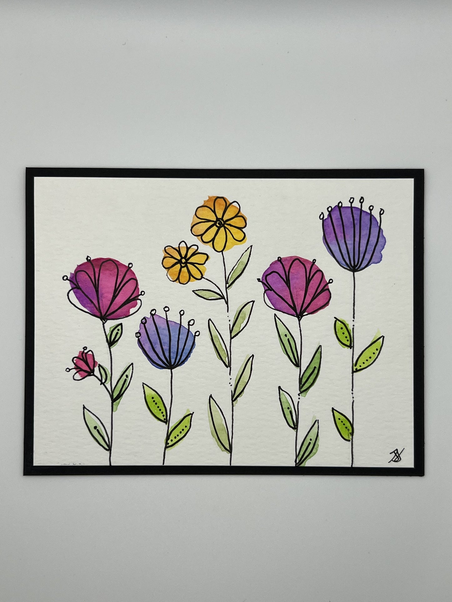 Watercolour Whimsy Card — Purple & Yellow Garden