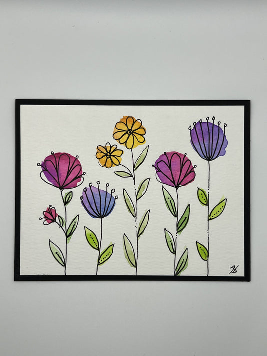 Watercolour Whimsy Card — Purple & Yellow Garden