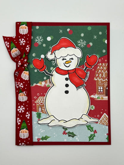 Snowman & Gingerbread Village Christmas Card
