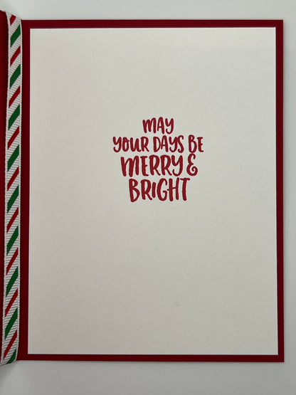 Snowman with Candy Cane Ribbon Christmas Card