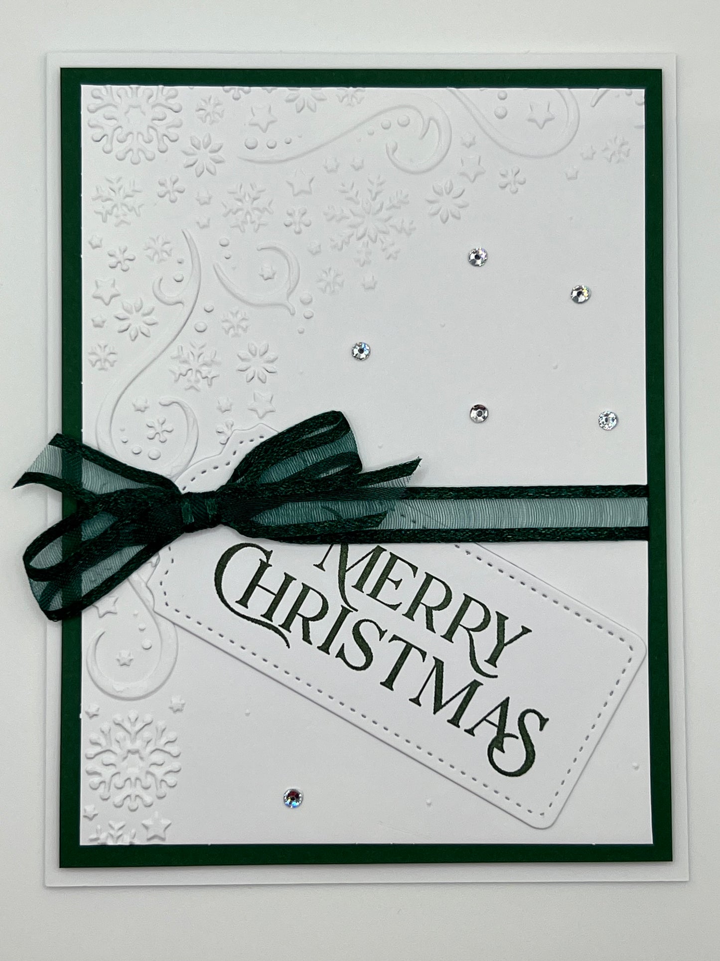 Embossed Snowflake Christmas Card – Green Ribbon