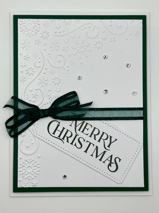Embossed Snowflake Christmas Card – Green Ribbon