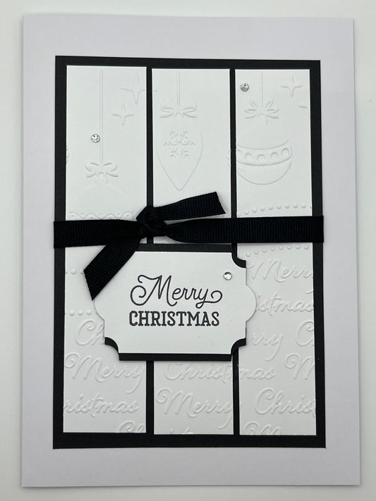 Embossed Ornaments Christmas Card – Black Ribbon