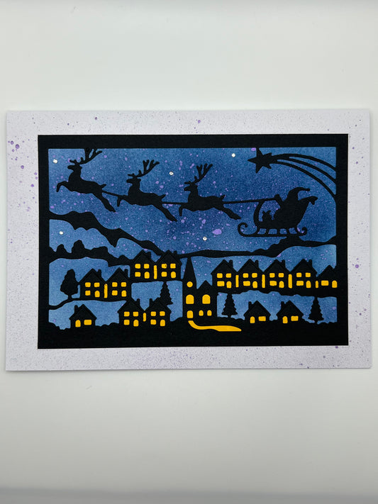 Santa's Sleigh Silhouette Christmas Card